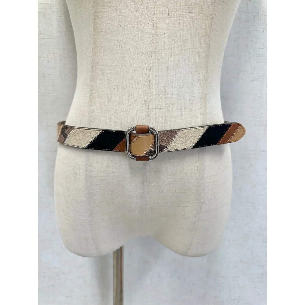 Lauren Ralph Lauren Patchwork Leather Suede Snakeskin Belt Brown Black Women S